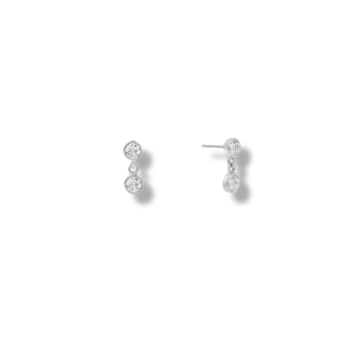 Platinum Plated Sterling Silver Minimalist Bezel Setting Cubic Zirconia Dangle Stud Earrings