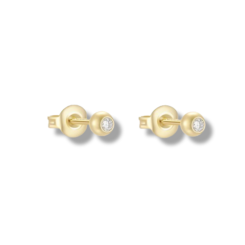 Gold Plated Sterling Silver Cubic Zirconia Inlay Bead Minimalist Stud Earrings