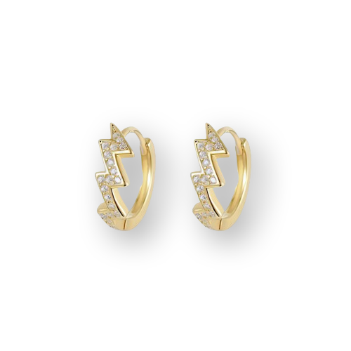 Gold Plated Sterling Silver Lightening Bolt Cubic Zirconia Hoop Earrings