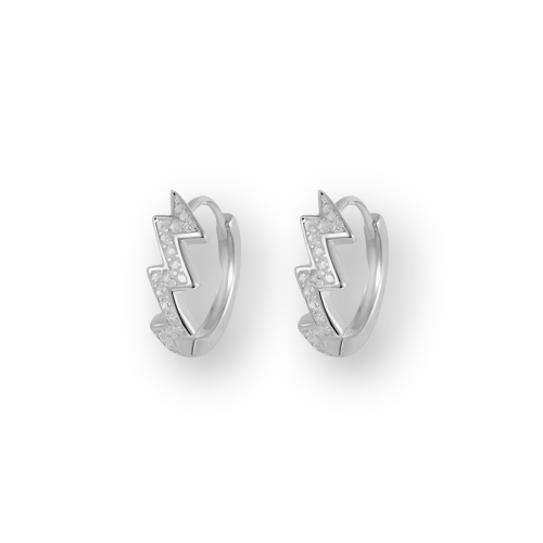 Platinum Plated Sterling Silver Lightening Bolt Cubic Zirconia Hoop Earrings