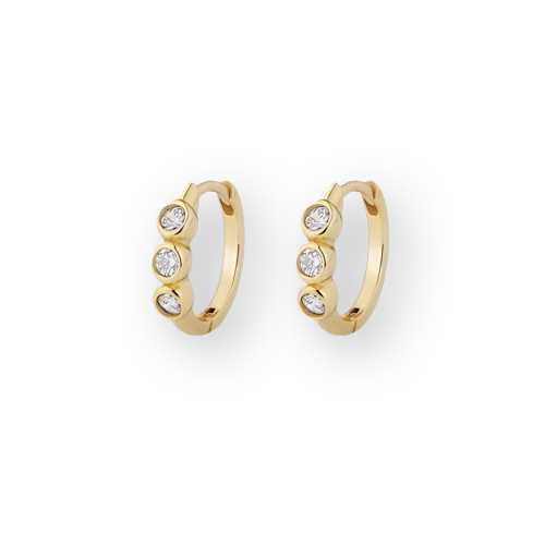 Gold Plated Sterling Silver Bezel Zirconia Hoop Earrings