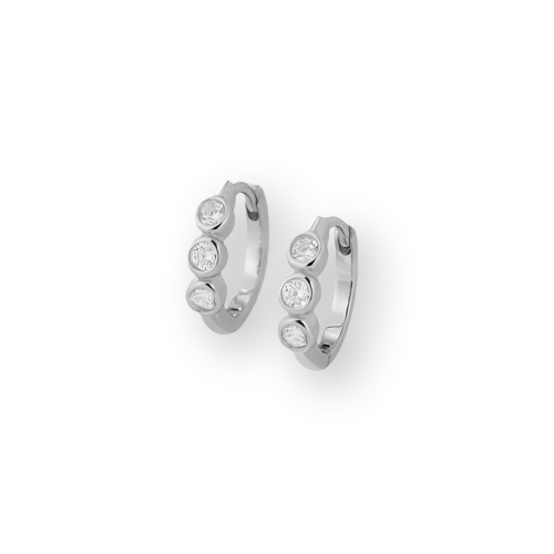 Platinum Plated Sterling Silver Bezel Zirconia Hoop Earrings