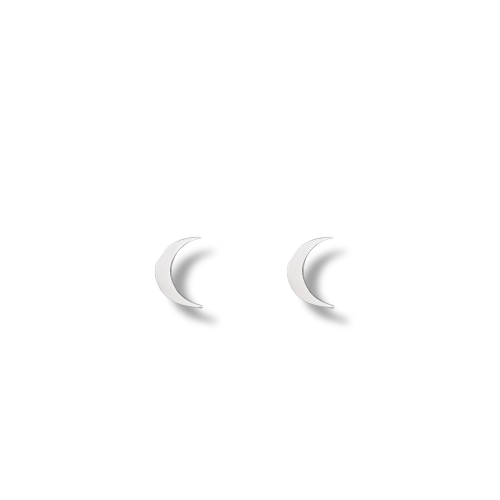 Platinum Plated Sterling Silver Minimalist Moon Shaped Stud Earrings