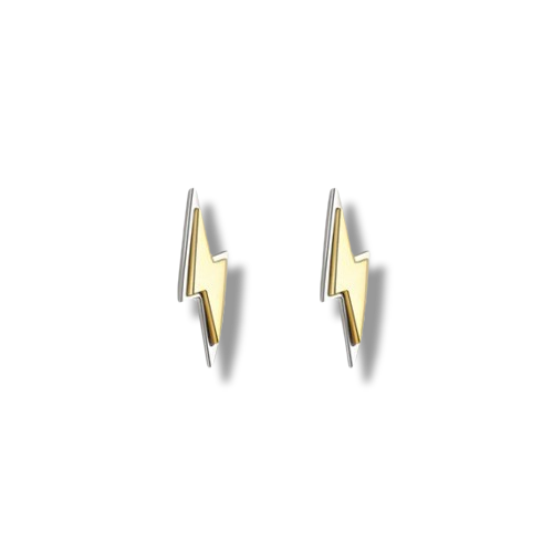 Two Tone Gold and Platinum Plated Sterling Silver Lightening Bolt Shaped Stud Earrings