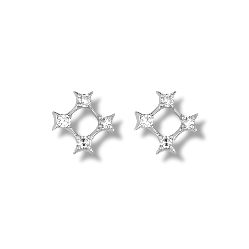 Platinum Plated Sterling Silver Cubic Zirconia Square Stud Earrings