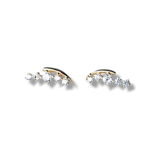Gold Plated Sterling Silver Cubic Zirconia Horizontal Stud Earrings