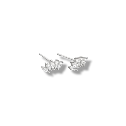 Platinum Plated Sterling Silver Cubic Zirconia Crown Stud Earrings