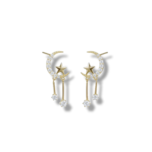 18K Gold Plated Moon and Star Dangle Stud