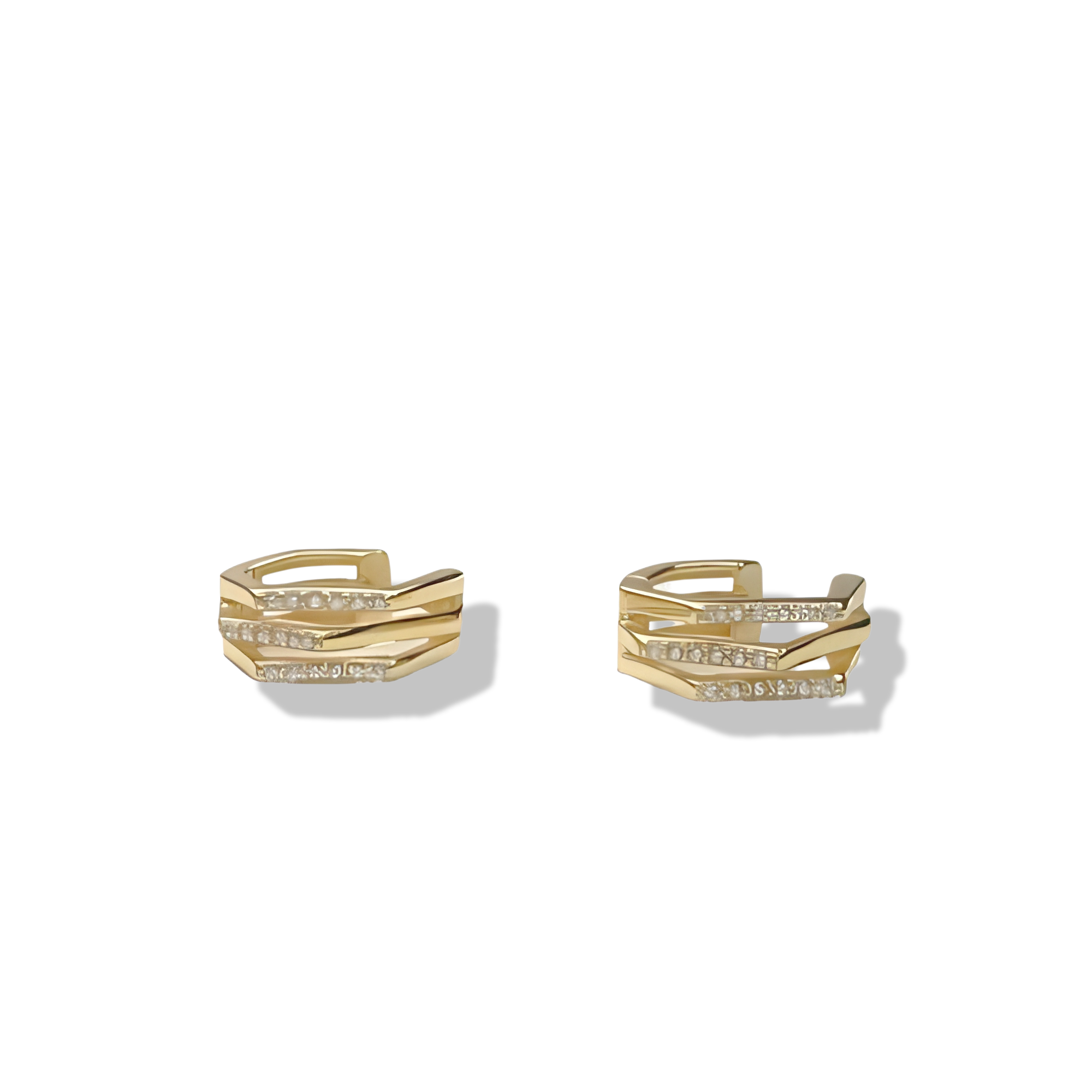 Gold Triple Layer Geometric Hoops