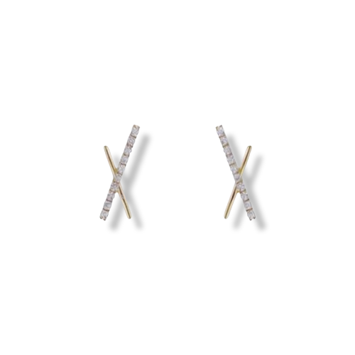 Gold Plated Sterling Silver Cubic Zirconia X Shaped Stud Earrings