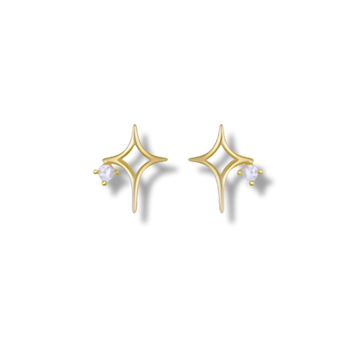 Gold Plated Sterling Silver Cubic Zirconia Star Point Stud Earrings