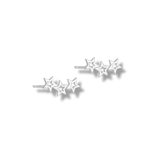 Platinum Plated Sterling Silver Triple Star Stud Earrings