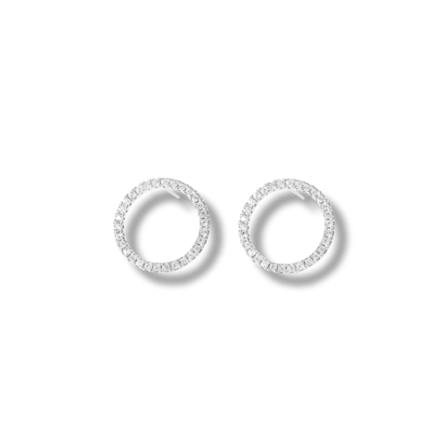 Platinum Plated Sterling Silver Cubic Zirconia Circle Stud Earrings