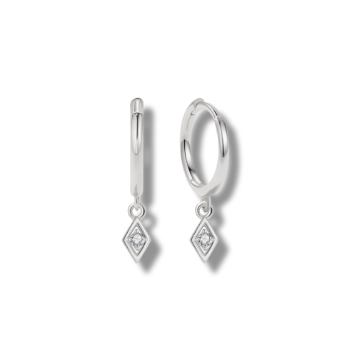 Platinum Plated Sterling Silver Cubic Zirconia Dangle Hoop Earrings