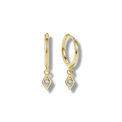 Gold Plated Sterling Silver Cubic Zirconia Dangle Hoop Earrings