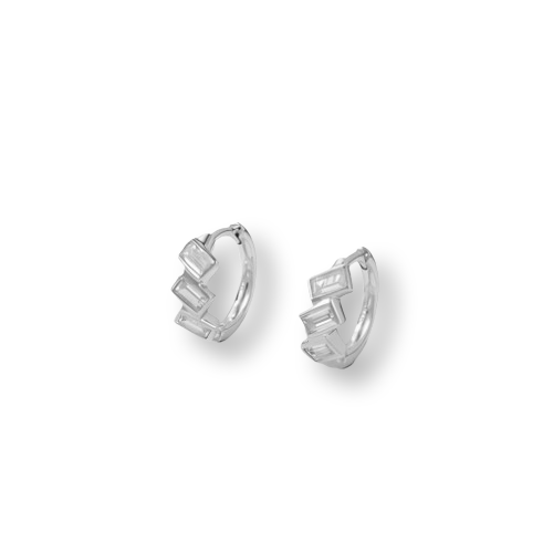 Platinum Plated Sterling Silver Cubic Zirconia Hoop Earrings