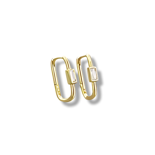 Gold Plated Sterling Silver Emerald Cut Cubic Zirconia Hoop Earrings