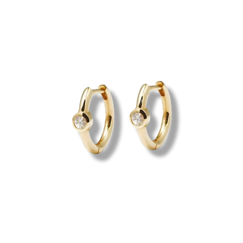 Gold Plated Sterling Silver Bezel Setting Cubic Zirconia Hoop Earrings