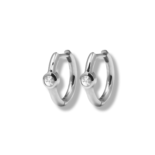Platinum Plated Sterling Silver Bezel Setting Cubic Zirconia Hoop Earrings