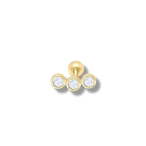 18k Gold Coated Triple Setting Piercing Stud