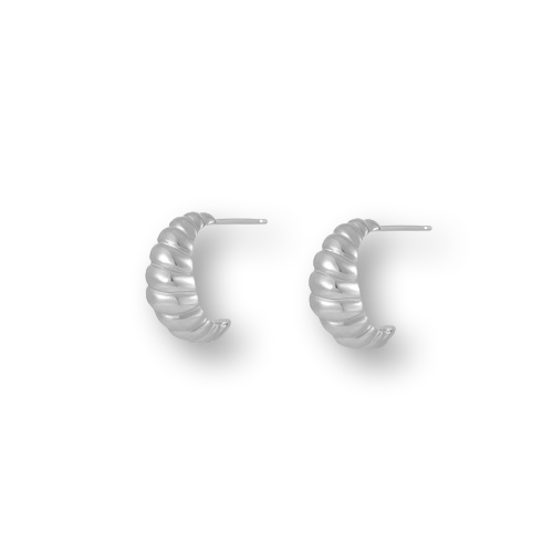 Platinum Plated Sterling Silver Croissant Hoop Earrings