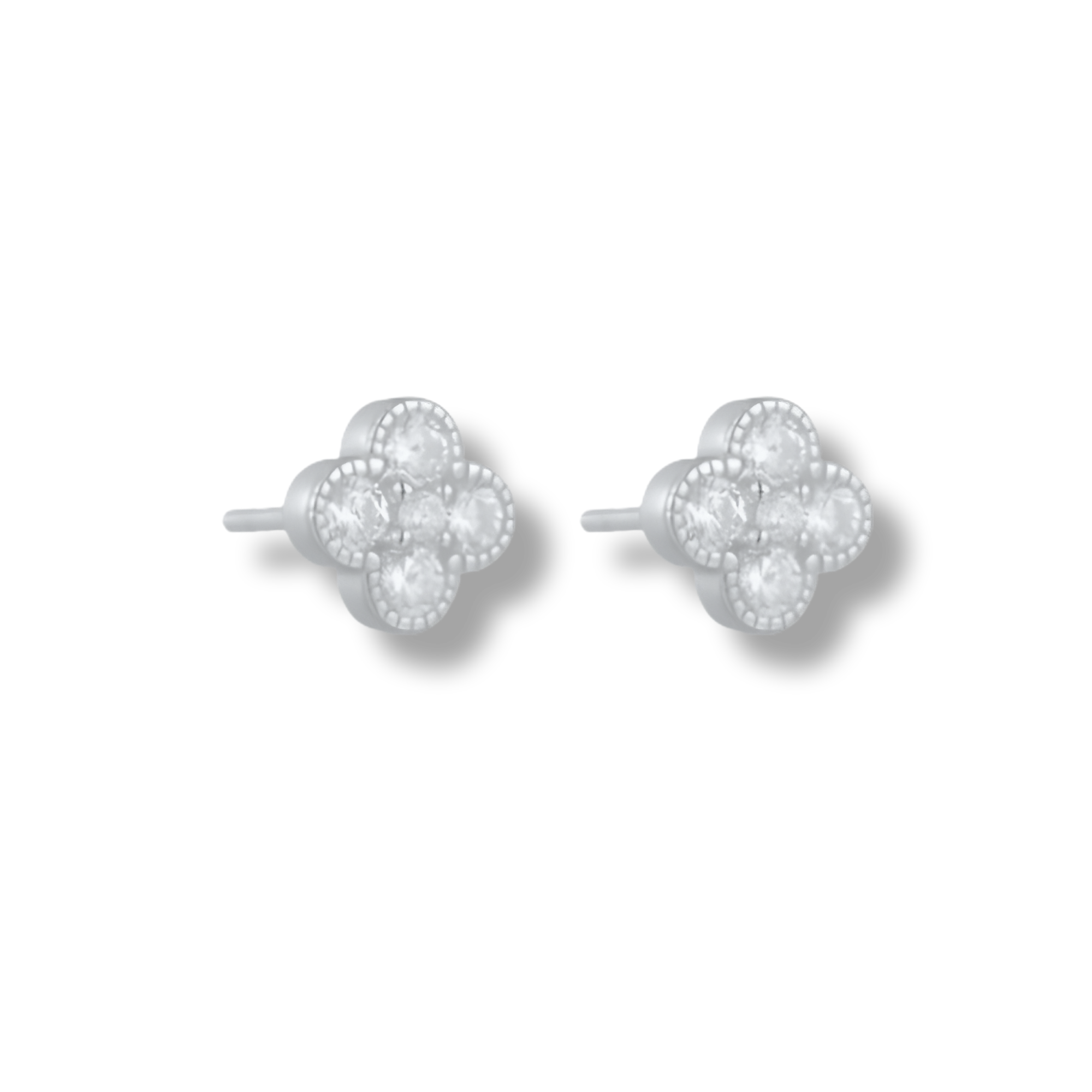 Platinum Plated Sterling Silver Clover Shaped Cubic Zirconia Stud Earring