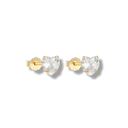 5mm Gold Plated Sterling Silver Heart Shaped Cubic Zirconia Stud Earrings