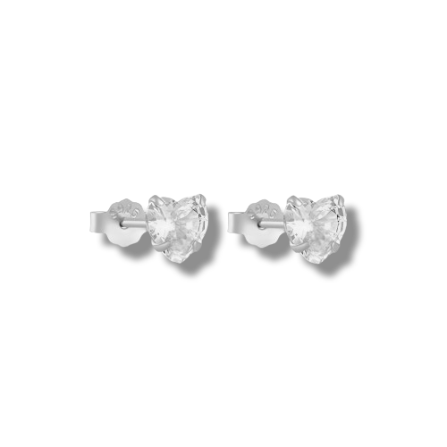 5mm Platinum Plated Sterling Silver Heart Shaped Cubic Zirconia Stud Earrings