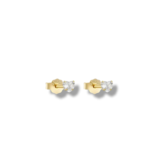 3mm Gold Plated Sterling Silver Heart Shaped Cubic Zirconia Stud Earrings