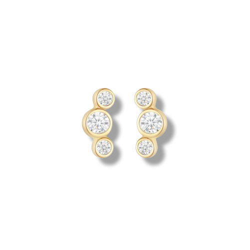 Gold Plated Sterling Silver Bezel Setting Triple Cubic Zirconia Stud Earrings