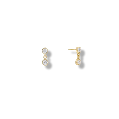 Gold Plated Sterling Silver Minimalist Bezel Setting Cubic Zirconia Dangle Stud Earrings