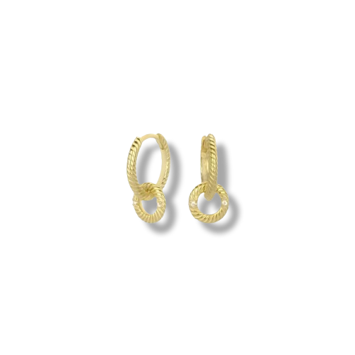 Gold Plated Sterling Silver Twisted Loop Dangle Hoop Earrings