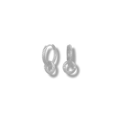 Platinum Plated Sterling Silver Twisted Loop Dangle Hoop Earrings