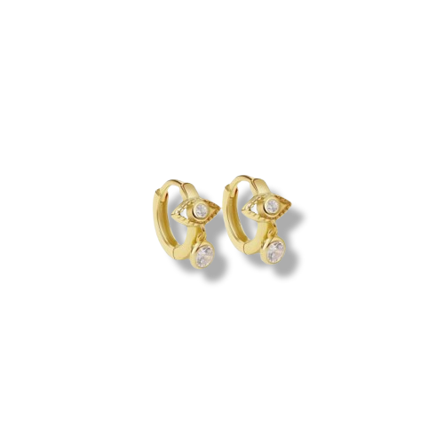 Gold Plated Sterling Silver Vermeil Zirconia Eye Hoop Earrings