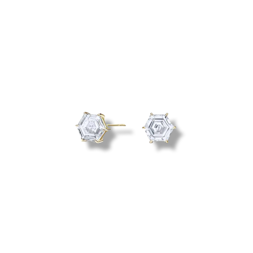 Gold Plated Sterling Silver Hexagon Shaped Cubic Zirconia Stud Earrings