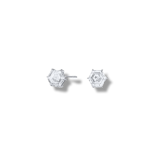Platinum Plated Sterling Silver Hexagon Shaped Cubic Zirconia Stud Earrings