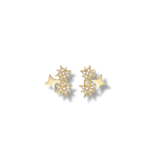 Gold Plated Sterling Silver Cubic Zirconia Star Burst Stud Earrings
