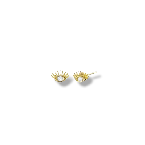 Gold Plated Sterling Silver Cubic Zirconia Eye Shaped Stud Earrings