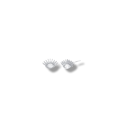 Platinum Plated Sterling Silver Cubic Zirconia Eye Shaped Stud Earrings