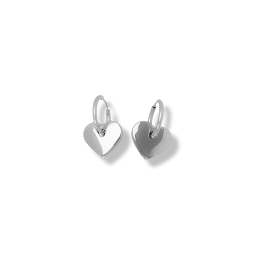 Platinum Plated Sterling Silver Heart Dangle Hoop Earrings