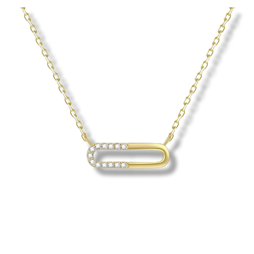 Gold Coated Pave Rectangle Pendant Necklace