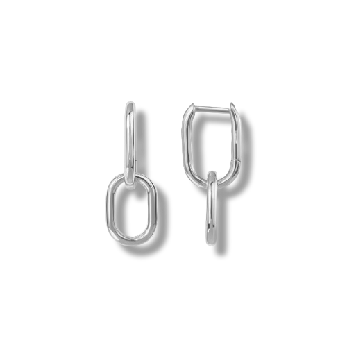 Platinum Plated Sterling Silver Chain Link Hoop Earrings
