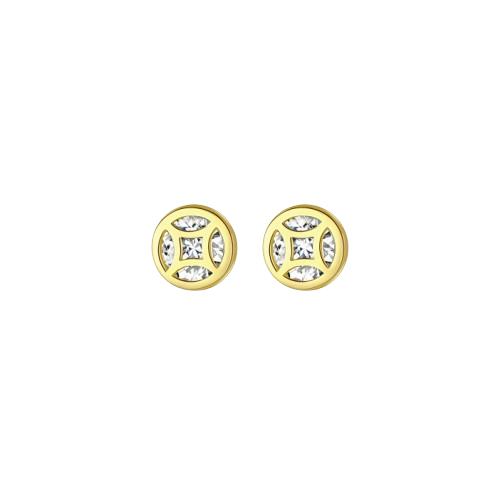 Gold Plated Sterling Silver Geometric Design Cubic Zirconia Minimalist Stud Earrings