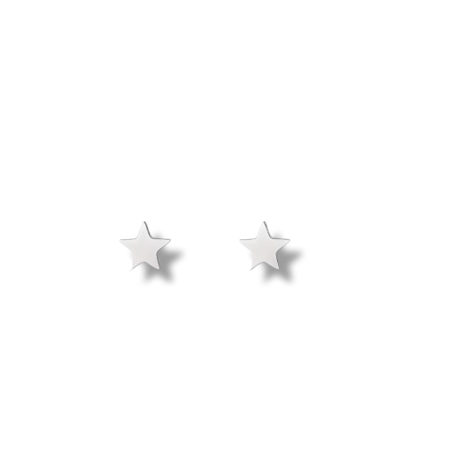 Platinum Plated Sterling Silver Minimalist Star Shaped Stud Earrings