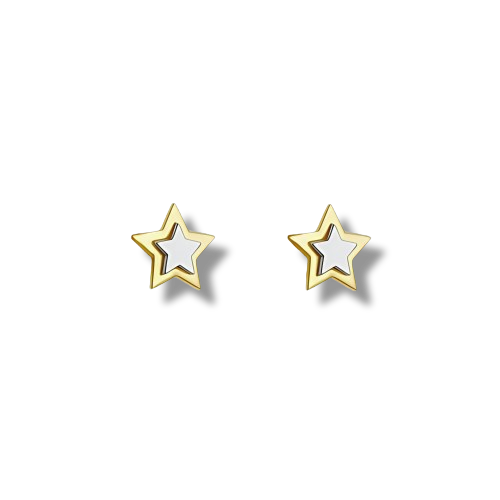 Two Tone Gold and Platinum Plated Sterling Silver Star Shaped Stud 
