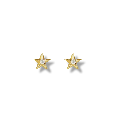 Gold Plated Sterling Silver Cubic Zirconia Star Shaped Stud Earrings