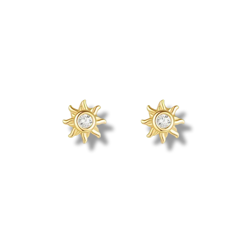 Gold Plated Sterling Silver Cubic Zirconia Sun Shaped Stud Earrings