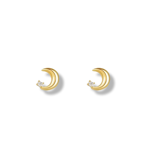 Gold Zircon Moon Studs