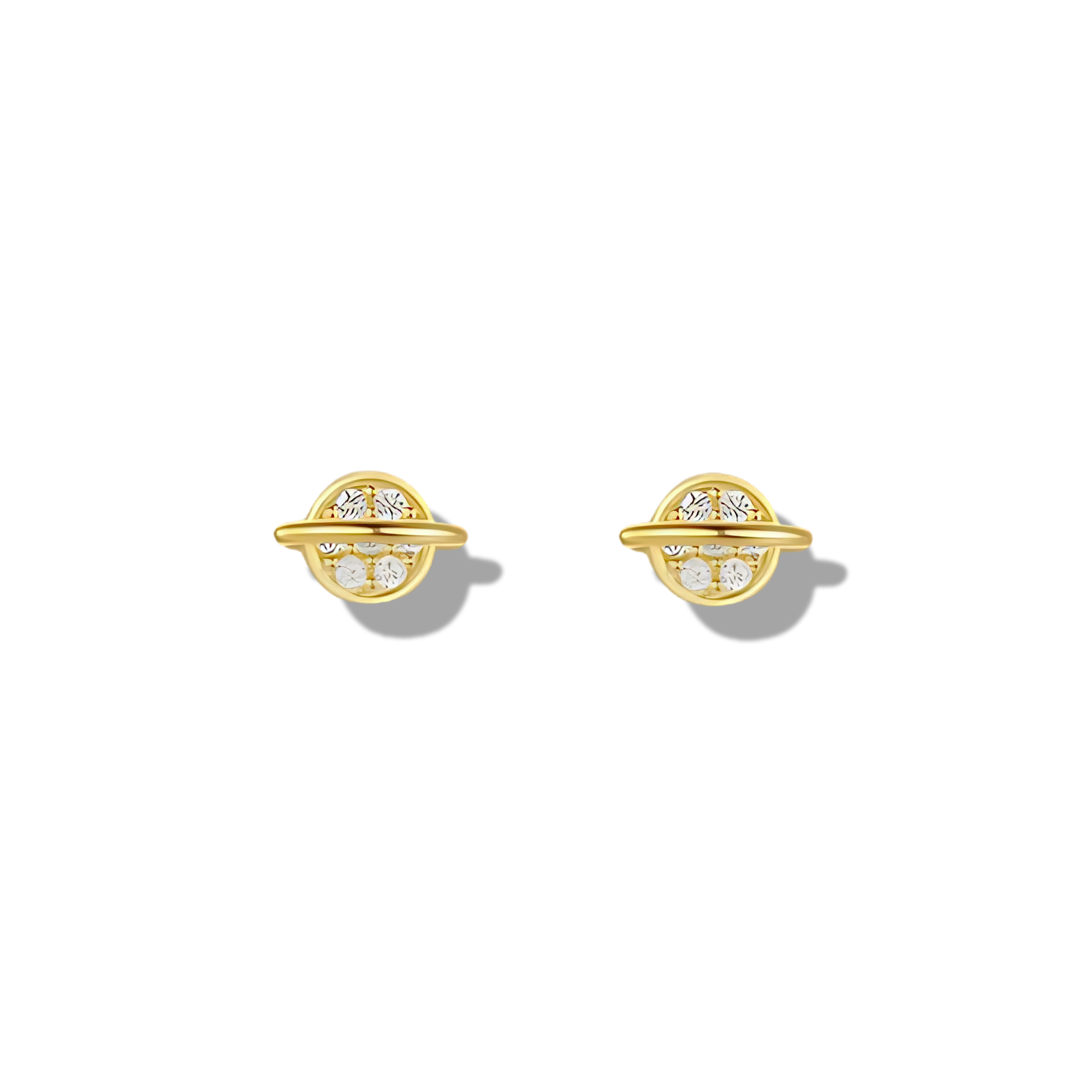 Gold Plated Sterling Silver Cubic Zirconia Planet Shaped Stud Earrings