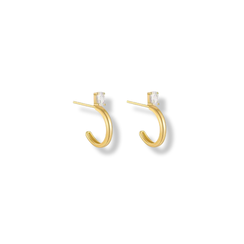 Gold Coated Oval Zircon Stud Half Hoops